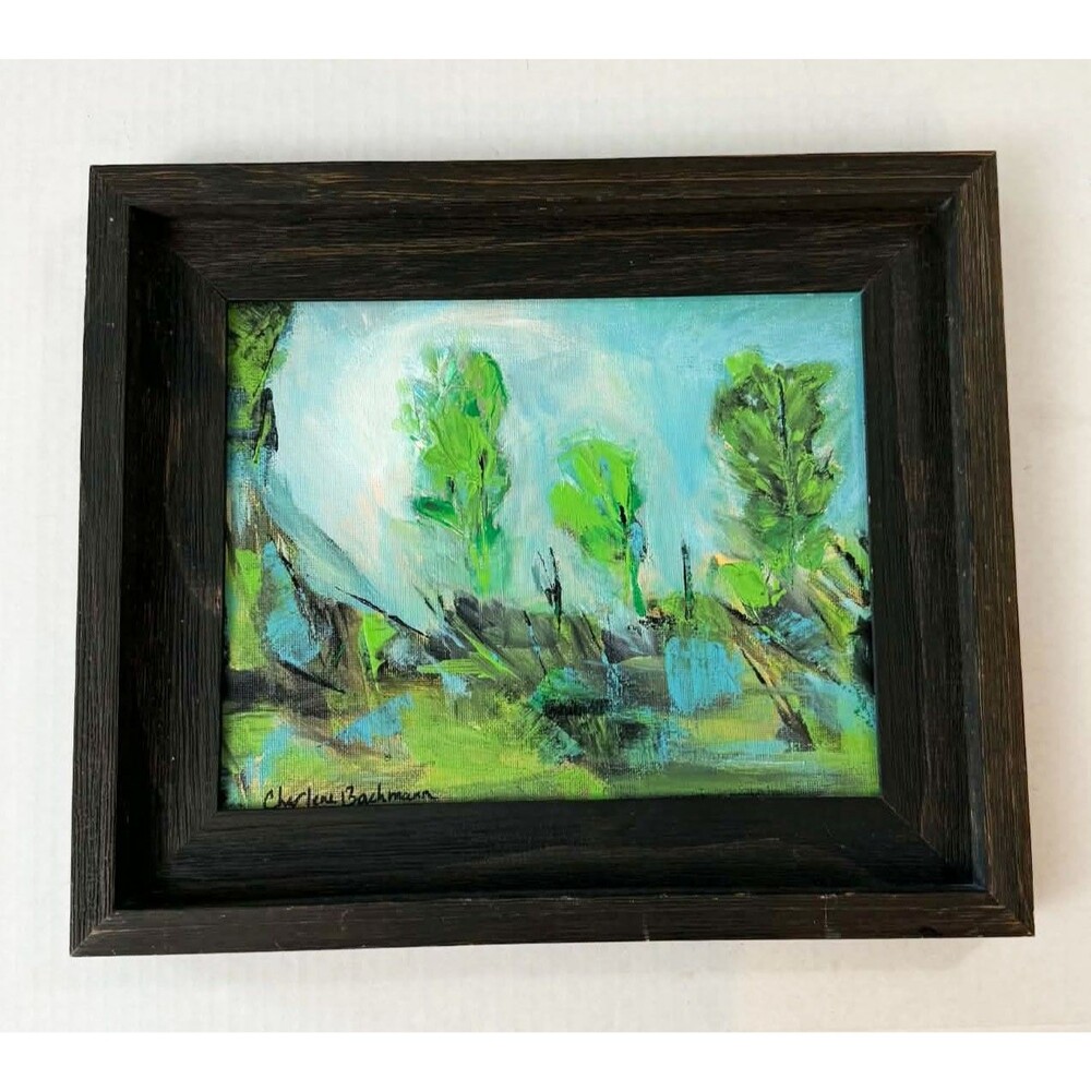 Original Framed Painting Signed Abstract Landscape Botanical Impressionism ART